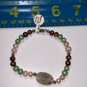 8" Freshwater Pearl And Coral Bracelet